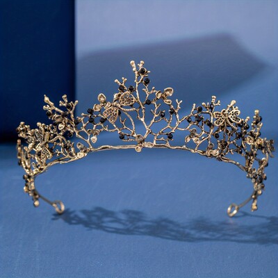 Coroana de nunta de epocă Fluture Stras Coroana de cristal Mireasa Accesorii pentru păr Coroana de prințesă Coroana de cap Cadouri lucrate manual