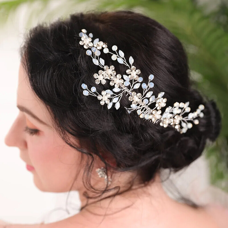 Strieborné kamienky, krištáľové perly, ručne vyrobené, hrebeň na vlasy, svadobná pokrývka hlavy, banketová párty pre ženy, svadobná ozdoba na hlavu