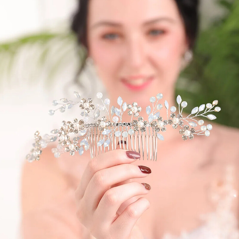 Strieborné kamienky, krištáľové perly, ručne vyrobené, hrebeň na vlasy, svadobná pokrývka hlavy, banketová párty pre ženy, svadobná ozdoba na hlavu