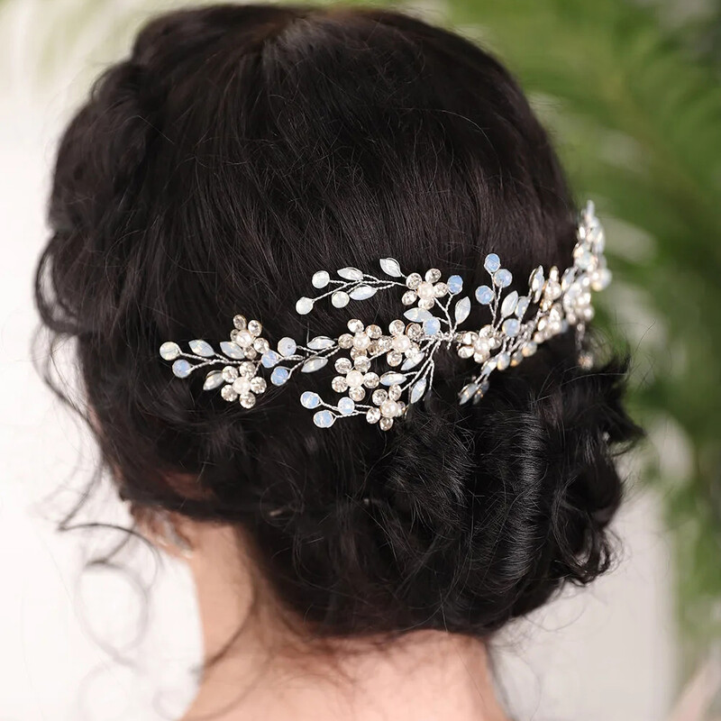 Strieborné kamienky, krištáľové perly, ručne vyrobené, hrebeň na vlasy, svadobná pokrývka hlavy, banketová párty pre ženy, svadobná ozdoba na hlavu