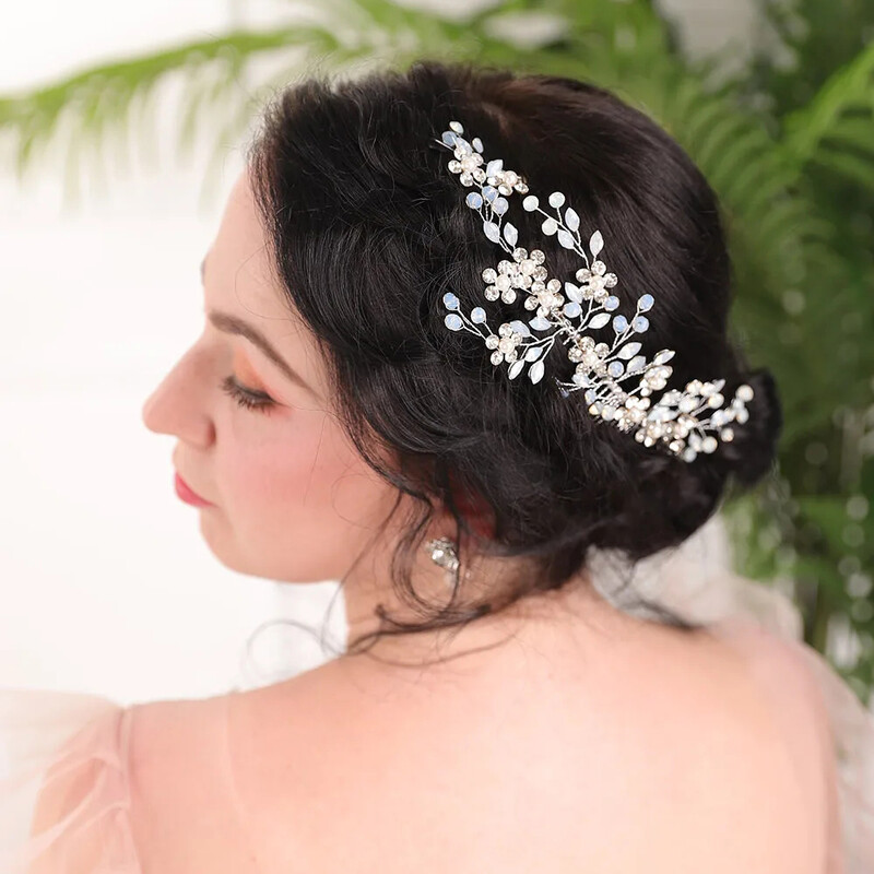 Strieborné kamienky, krištáľové perly, ručne vyrobené, hrebeň na vlasy, svadobná pokrývka hlavy, banketová párty pre ženy, svadobná ozdoba na hlavu