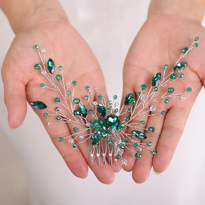 Esküvői Menyasszonyi Hajfésű Strasszkő zöld Fejpánt Divatos Bohe Hajkiegészítők Női Hajdíszek Fejdísz