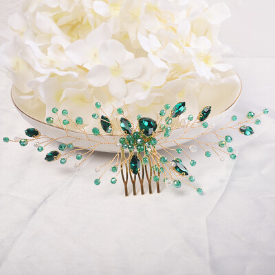 Esküvői Menyasszonyi Hajfésű Strasszkő zöld Fejpánt Divatos Bohe Hajkiegészítők Női Hajdíszek Fejdísz