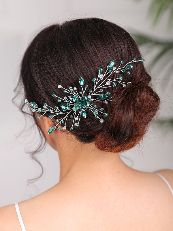 Esküvői Menyasszonyi Hajfésű Strasszkő zöld Fejpánt Divatos Bohe Hajkiegészítők Női Hajdíszek Fejdísz