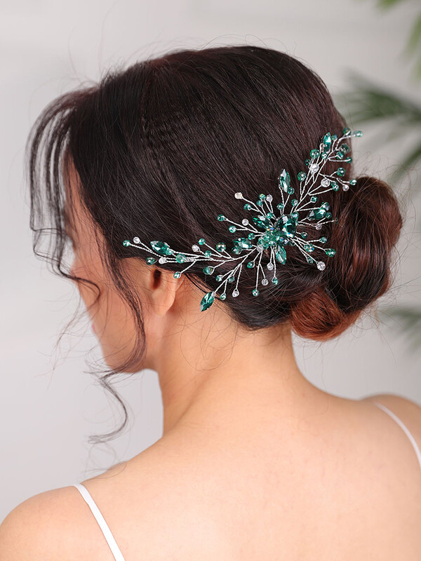 Esküvői Menyasszonyi Hajfésű Strasszkő zöld Fejpánt Divatos Bohe Hajkiegészítők Női Hajdíszek Fejdísz