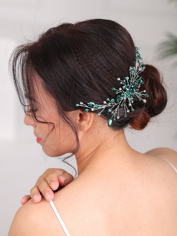Esküvői Menyasszonyi Hajfésű Strasszkő zöld Fejpánt Divatos Bohe Hajkiegészítők Női Hajdíszek Fejdísz