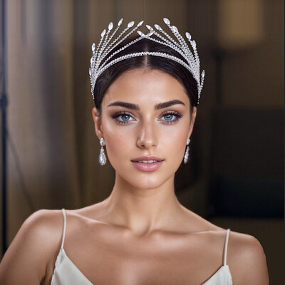 Bride Pageant Корона за коса Обръч за коса Блестяща сватбена лента за глава Аксесоар за коса Украшение за глава за елегантно женско парти HP640