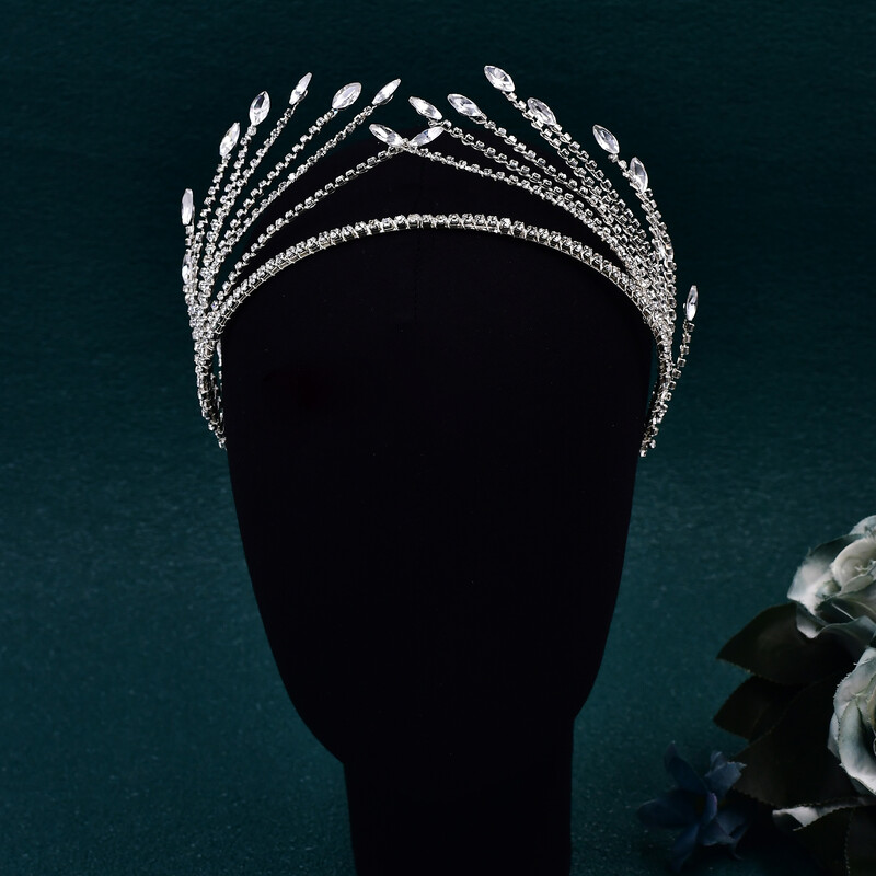 Menyasszonyi díszbemutató korona hajkarika strasszos fényes esküvői fejpánt hajkiegészítő fejdísz elegáns női partihoz HP640
