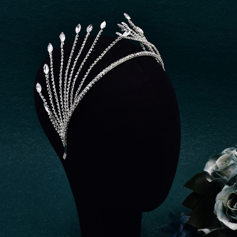 Menyasszonyi díszbemutató korona hajkarika strasszos fényes esküvői fejpánt hajkiegészítő fejdísz elegáns női partihoz HP640