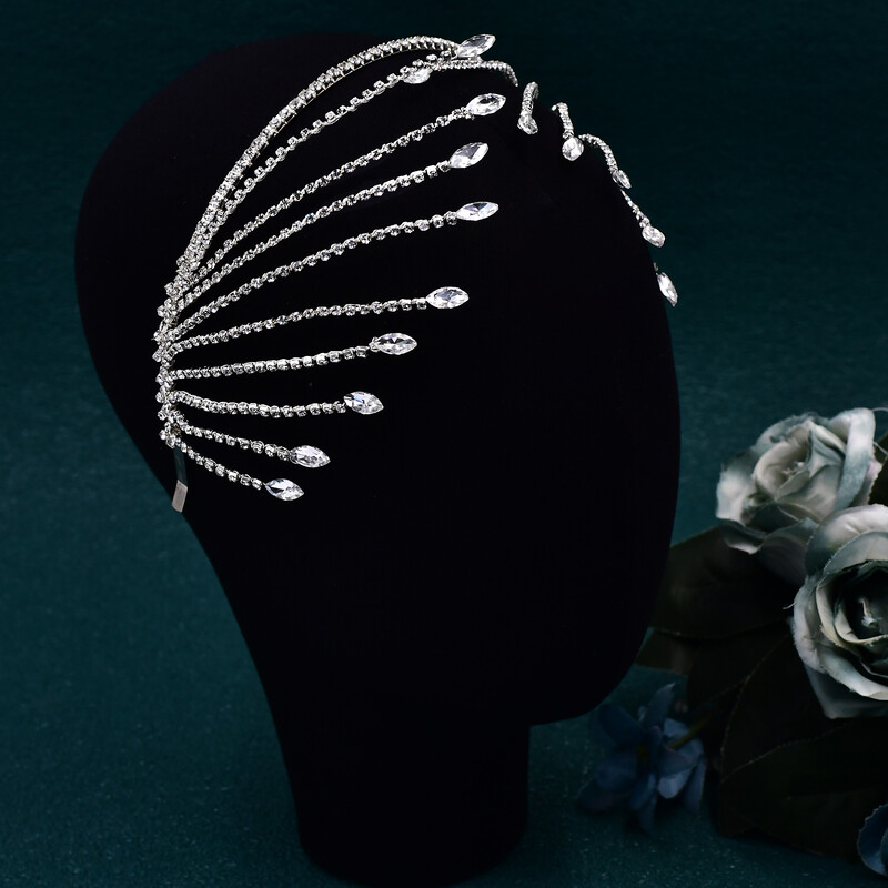 Menyasszonyi díszbemutató korona hajkarika strasszos fényes esküvői fejpánt hajkiegészítő fejdísz elegáns női partihoz HP640