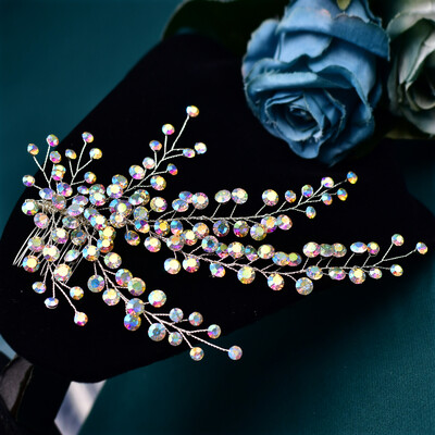 Eleganta Rhinestone kāzu sānu matu ķemme sievietēm kāzu matu gabals līgavas krāsains kristāla galvas saite meiteņu ballīšu aksesuāri HP590