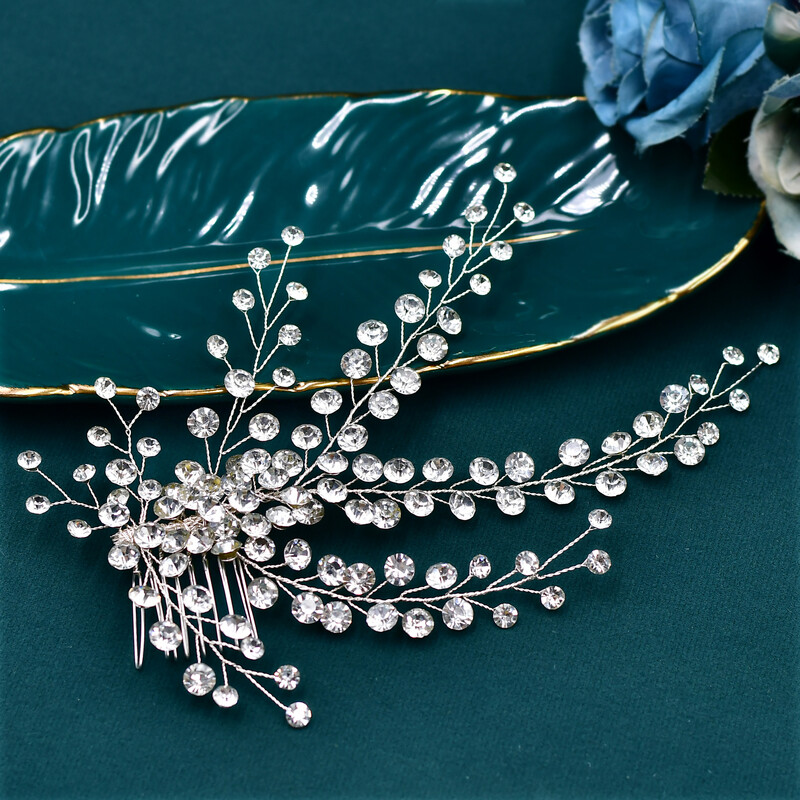 Eleganta Rhinestone kāzu sānu matu ķemme sievietēm kāzu matu gabals līgavas krāsains kristāla galvas saite meiteņu ballīšu aksesuāri HP590