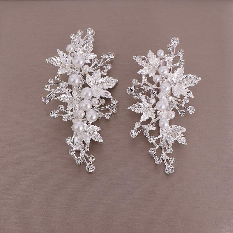 2 buc/set, lucrat manual, culoare argintie, perle, strasuri, frunze, agrafe pentru nunta, agrafe pentru cap de mireasa, accesorii pentru par, agrafe de par
