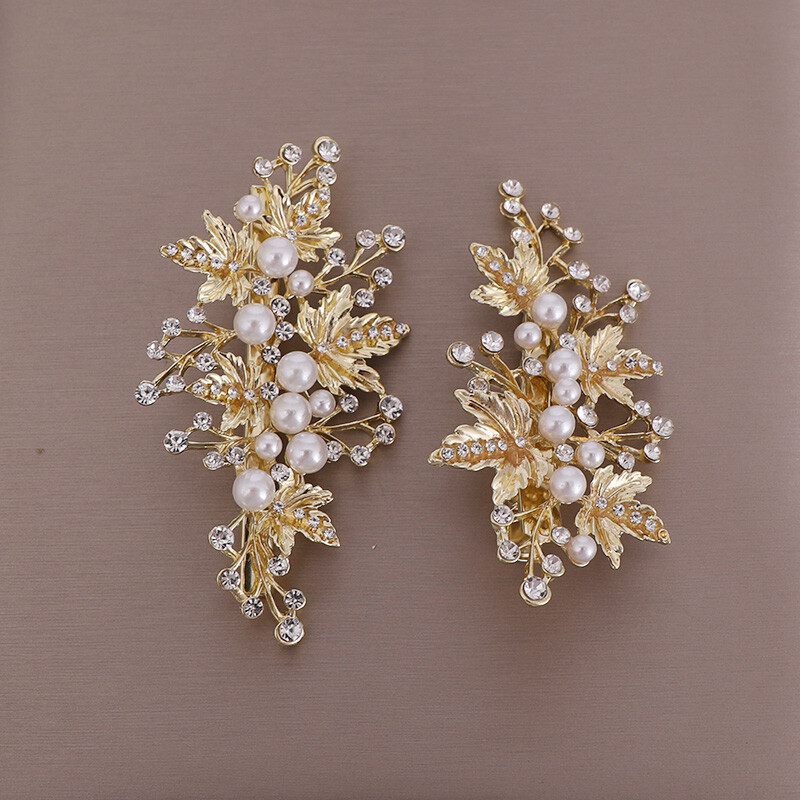 2 buc/set, lucrat manual, culoare argintie, perle, strasuri, frunze, agrafe pentru nunta, agrafe pentru cap de mireasa, accesorii pentru par, agrafe de par