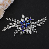 Pieptene de păr pentru mireasă, lucrat manual, argint, modă, strass, cristal, accesorii pentru păr de nuntă, albastru, pentru femei, pentru petrecere, bijuterii, tiare