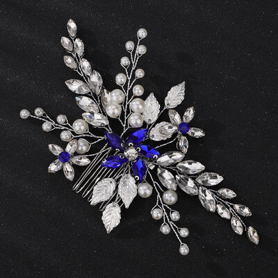 Pieptene de păr pentru mireasă, lucrat manual, argint, modă, strass, cristal, accesorii pentru păr de nuntă, albastru, pentru femei, pentru petrecere, bijuterii, tiare