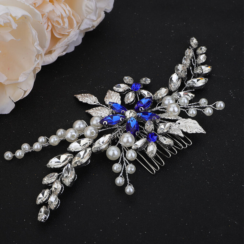 Pieptene de păr pentru mireasă, lucrat manual, argint, modă, strass, cristal, accesorii pentru păr de nuntă, albastru, pentru femei, pentru petrecere, bijuterii, tiare