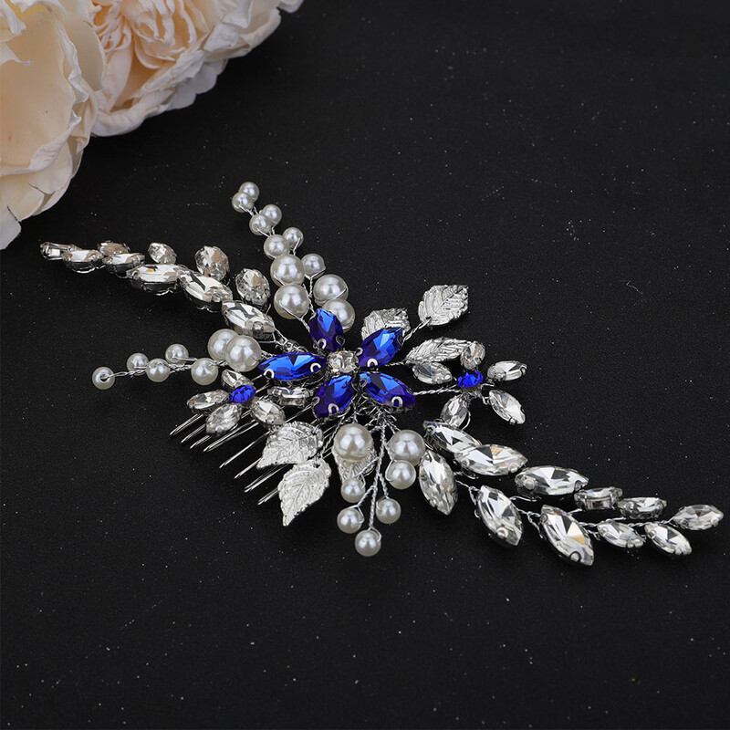 Pieptene de păr pentru mireasă, lucrat manual, argint, modă, strass, cristal, accesorii pentru păr de nuntă, albastru, pentru femei, pentru petrecere, bijuterii, tiare