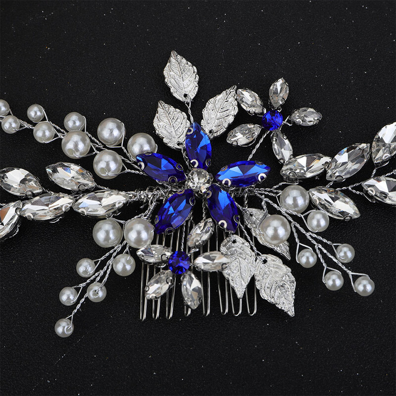 Pieptene de păr pentru mireasă, lucrat manual, argint, modă, strass, cristal, accesorii pentru păr de nuntă, albastru, pentru femei, pentru petrecere, bijuterii, tiare