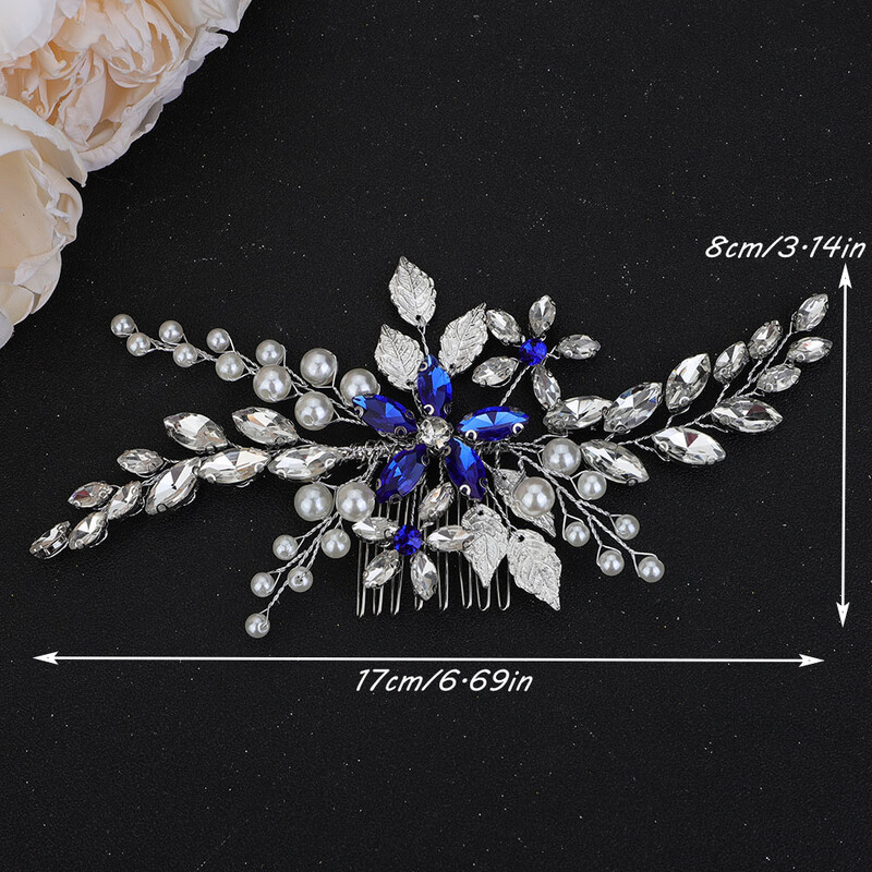 Pieptene de păr pentru mireasă, lucrat manual, argint, modă, strass, cristal, accesorii pentru păr de nuntă, albastru, pentru femei, pentru petrecere, bijuterii, tiare