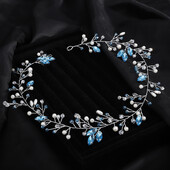 Mėlynas Kalnų krištolas vestuvių galvos apdangalas Moteriškas perlas rankų darbo nuotakos plaukų aksesuarai Madingi krištoliniai nuotakos plaukų papuošalai Tiara