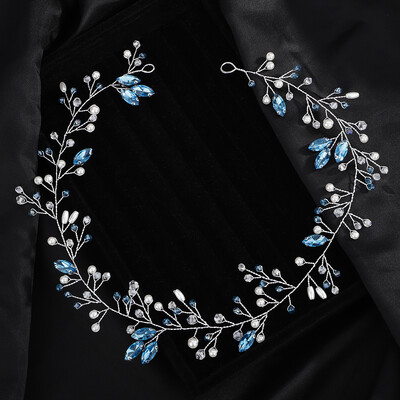 Mėlynas Kalnų krištolas vestuvių galvos apdangalas Moteriškas perlas rankų darbo nuotakos plaukų aksesuarai Madingi krištoliniai nuotakos plaukų papuošalai Tiara