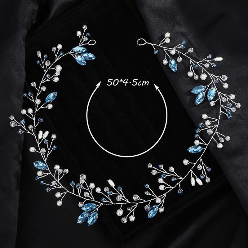 Mėlynas Kalnų krištolas vestuvių galvos apdangalas Moteriškas perlas rankų darbo nuotakos plaukų aksesuarai Madingi krištoliniai nuotakos plaukų papuošalai Tiara