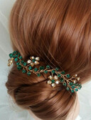 Bijuterii de păr florale aurii Accesorii de păr de cristal etnic verde Bentite strălucitoare cu strasuri Fascinatoare de nuntă