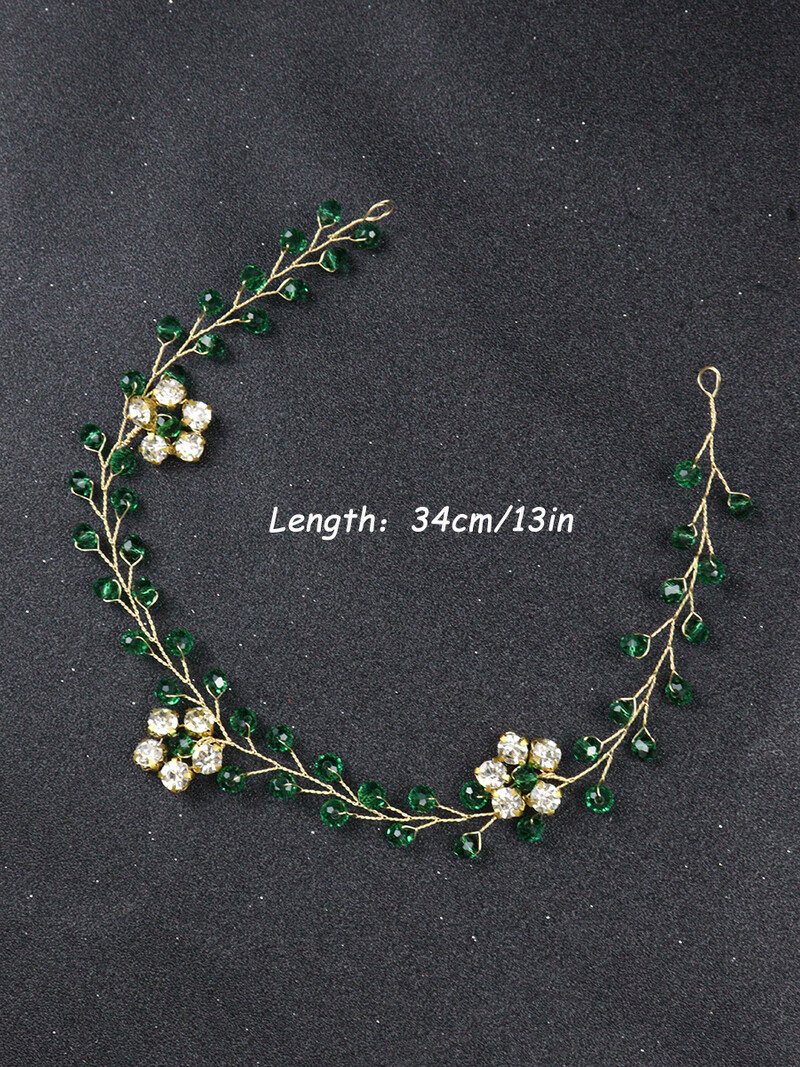 Bijuterii de păr florale aurii Accesorii de păr de cristal etnic verde Bentite strălucitoare cu strasuri Fascinatoare de nuntă