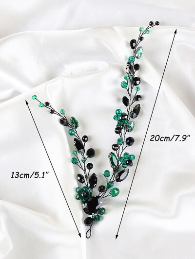 Melni zaļi kāzu matu aksesuāri ar rokām darināti kalnu strēles galvas lente, kristāla līgavas galvassega 90. gadu sieviešu galvassegas ballītei