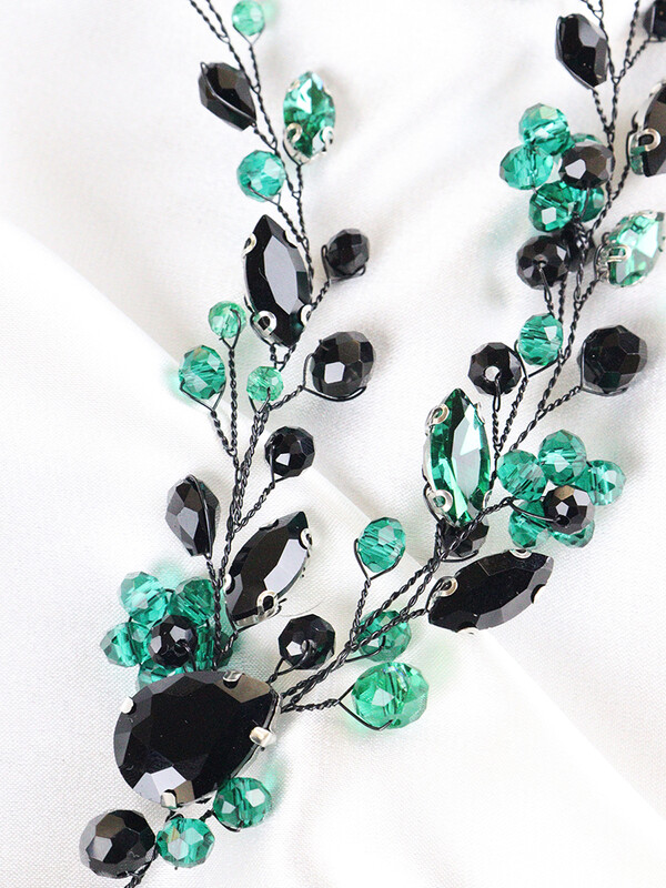 Juodai žalia vestuvinių plaukų aksesuarai rankų darbo Kalnų krištolinio akmens galvos juostelė Krištolinė nuotakos galvos apdangalas 90-ųjų moterų galvos apdangalai vakarėliui