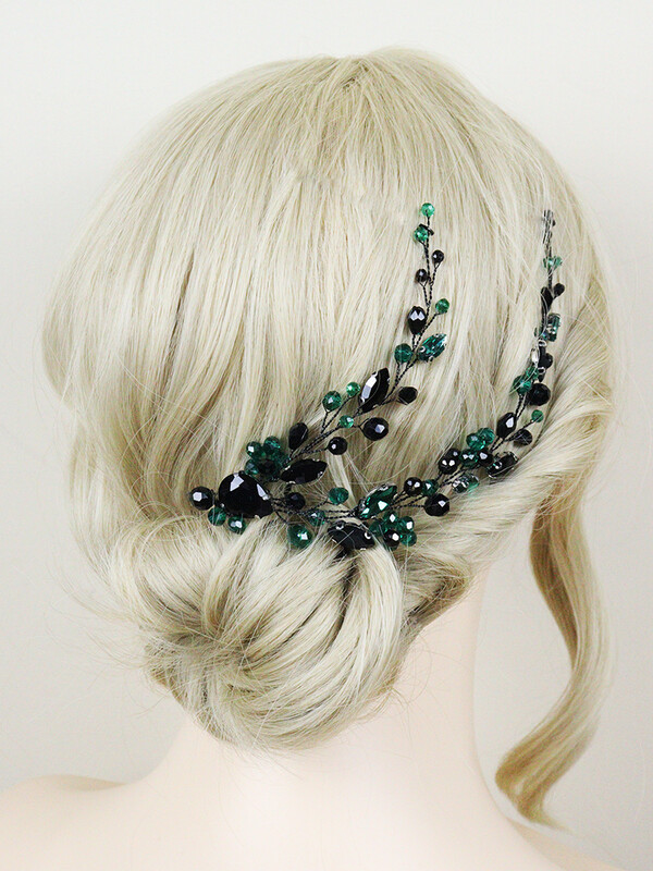 Juodai žalia vestuvinių plaukų aksesuarai rankų darbo Kalnų krištolinio akmens galvos juostelė Krištolinė nuotakos galvos apdangalas 90-ųjų moterų galvos apdangalai vakarėliui
