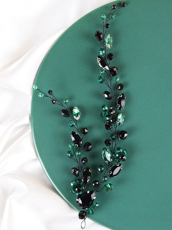 Juodai žalia vestuvinių plaukų aksesuarai rankų darbo Kalnų krištolinio akmens galvos juostelė Krištolinė nuotakos galvos apdangalas 90-ųjų moterų galvos apdangalai vakarėliui