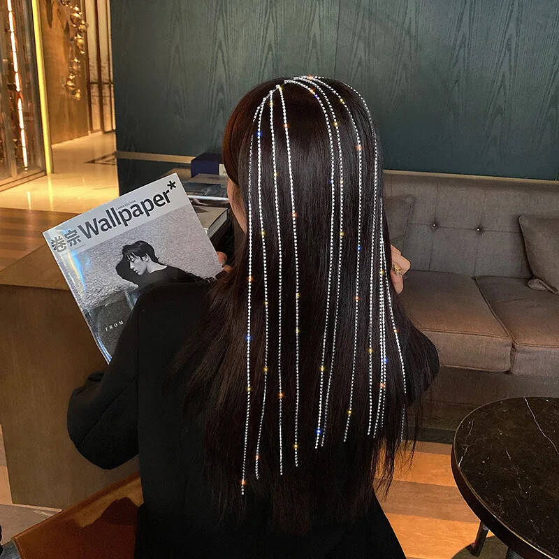 Dzirkstošais Rhinestone Ķēde Matu Stīpas Kāzu Kāzu Aksesuāri Gari Kristāla Mati Vīnogulāju Sieviešu Ballīte Galvassegas Pušķi HP612
