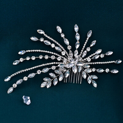 Pieptene de mireasă de cristal Bling Agrafe de păr cu strasuri lucrate manual Accesorii pentru păr de nuntă Cochilă de mireasă Ornamente de păr pentru femeie HP557