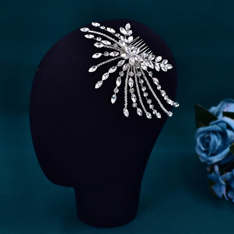 Pieptene de mireasă de cristal Bling Agrafe de păr cu strasuri lucrate manual Accesorii pentru păr de nuntă Cochilă de mireasă Ornamente de păr pentru femeie HP557