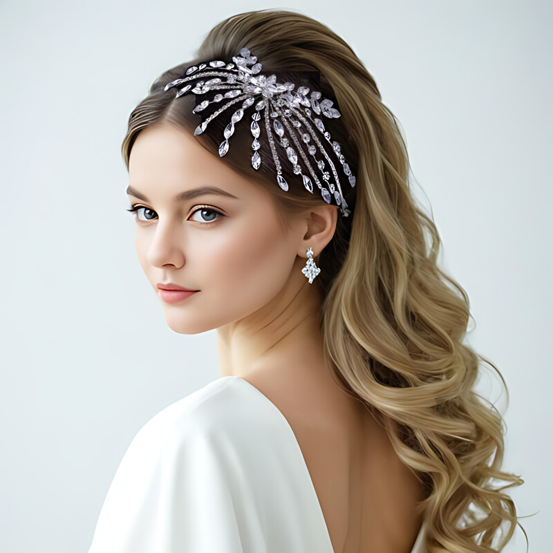Pieptene de mireasă de cristal Bling Agrafe de păr cu strasuri lucrate manual Accesorii pentru păr de nuntă Cochilă de mireasă Ornamente de păr pentru femeie HP557