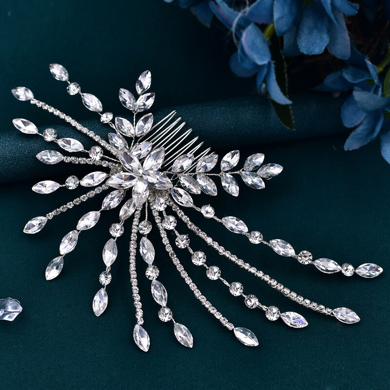 Pieptene de mireasă de cristal Bling Agrafe de păr cu strasuri lucrate manual Accesorii pentru păr de nuntă Cochilă de mireasă Ornamente de păr pentru femeie HP557