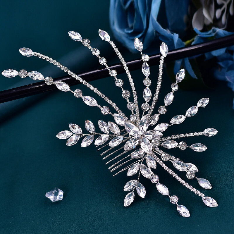 Pieptene de mireasă de cristal Bling Agrafe de păr cu strasuri lucrate manual Accesorii pentru păr de nuntă Cochilă de mireasă Ornamente de păr pentru femeie HP557