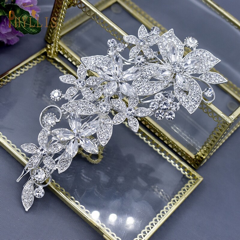 A411 Luksusa sakausējuma ziedu kāzu matu ķemmes līgavu kroņi un tiāras kāzu matu rotaslietas, kalnu strēles galvas saite kāzu ballītei