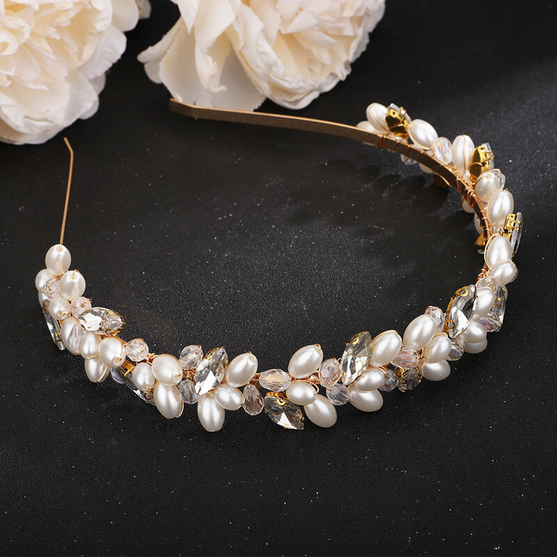 Perle Strasuri Mirese Coroana Cristal de lux Casca de mireasa pentru nunta, lucrat manual, petrecere, bal de absolvire, diamante, accesorii pentru par de nunta