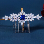 Grezna sudraba roku darbs līgavas matu ķemme zila dārgakmens kristāla iestatīšana kāzu kāzu ieliktņi ķemmes galvassegas rotaslietas