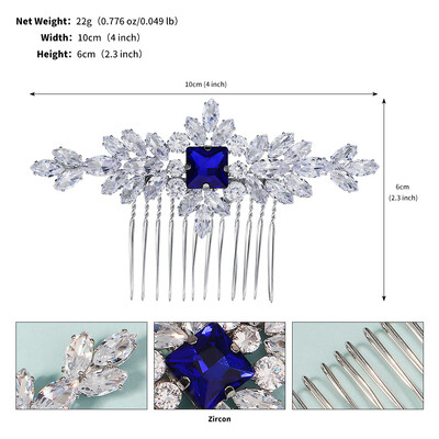 Grezna sudraba roku darbs līgavas matu ķemme zila dārgakmens kristāla iestatīšana kāzu kāzu ieliktņi ķemmes galvassegas rotaslietas