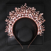 Cristal Perle Bentita de mireasa Coroana Ornamente pentru femei lucrate manual Accesorii pentru par de nunta roz Bijuterii Petrecere Mireasa Tiare