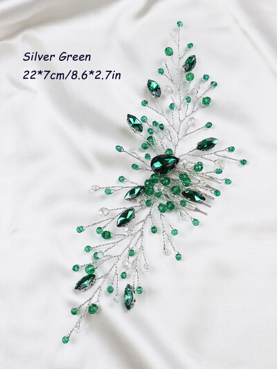 Zeltaini Zaļie Rhinestones Kāzu matu ķemmes krelles Kristāla līgavas galvas lentes sudraba krāsas sieviešu matu aksesuāri līgavu galvassegas