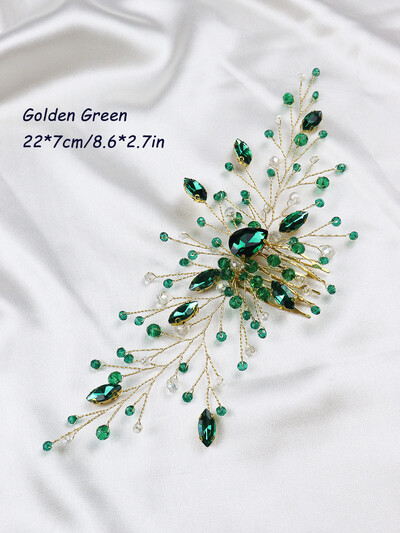 Zeltaini Zaļie Rhinestones Kāzu matu ķemmes krelles Kristāla līgavas galvas lentes sudraba krāsas sieviešu matu aksesuāri līgavu galvassegas