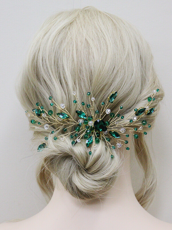 Zeltaini Zaļie Rhinestones Kāzu matu ķemmes krelles Kristāla līgavas galvas lentes sudraba krāsas sieviešu matu aksesuāri līgavu galvassegas