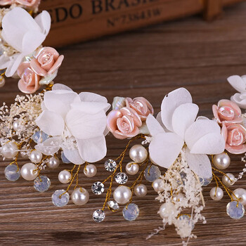 Χρυσό λουλούδι Tiara Headbands Pearl Crystal Νυφικά Αξεσουάρ Μαλλιών για Γυναίκες Ζώνες Γάμου Χειροποίητα Στολίδια για τα Μαλλιά