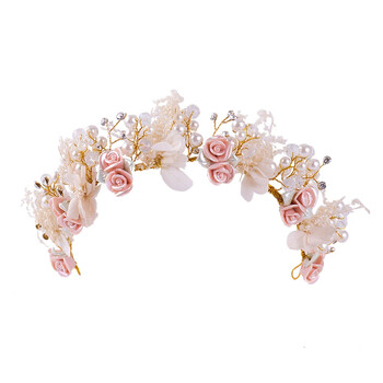 Χρυσό λουλούδι Tiara Headbands Pearl Crystal Νυφικά Αξεσουάρ Μαλλιών για Γυναίκες Ζώνες Γάμου Χειροποίητα Στολίδια για τα Μαλλιά