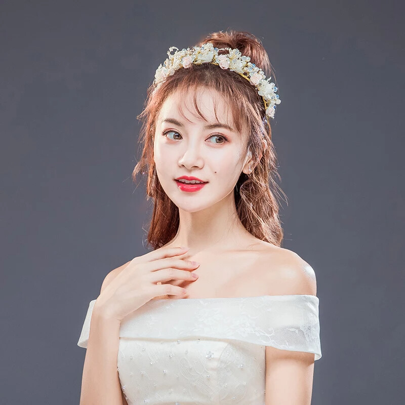 Zelta ziedu tiāras galvas lentes Pērļu kristāla līgavu matu aksesuāri sievietēm kāzu matu lentes roku darbs galvassegu matu rotājumi